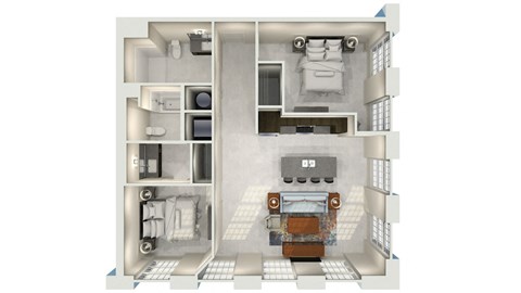a floor plan of a house with a bedroom and a living room